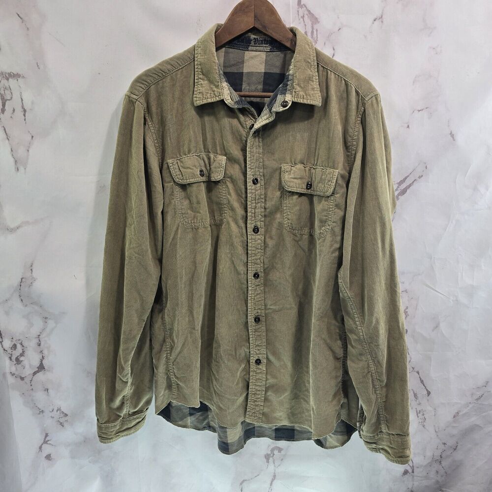 Tailor Vintage Shirt Mens XL Brown Corduroy Button Plaid Reversible Buffalo Blue